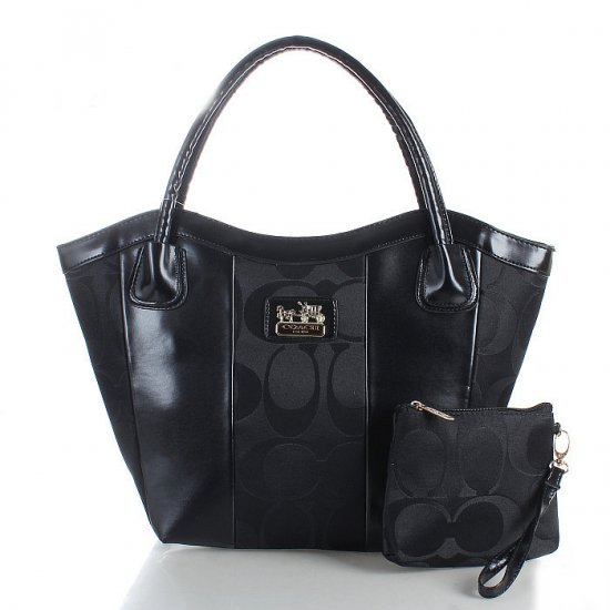 Coach Legacy Striped Monogram Medium Black Totes FDM | Women - Click Image to Close